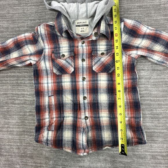Ariat Retro Fit Hasslehoff Shacket Red Gray Plaid Flannel Hooded Jacket Kids XS - Picture 5 of 12